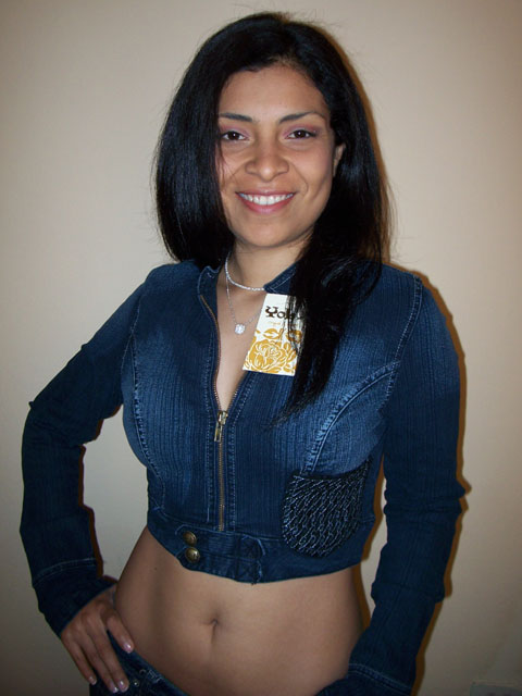 Front view of jeans jacket top.