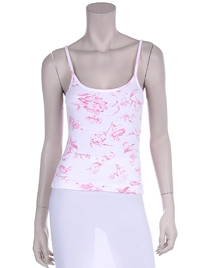 Women's white tank top with pink flowers.